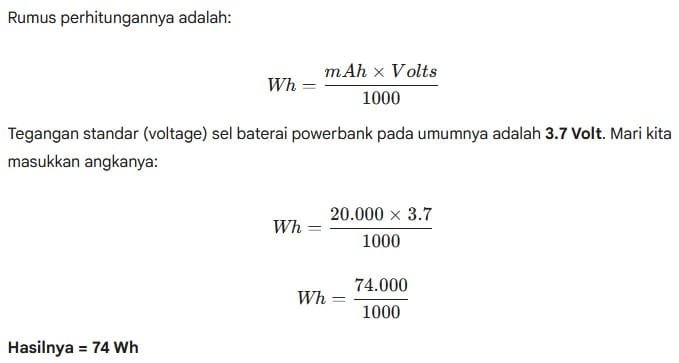 rumus powerbank 20.000mah aman masuk pesawat